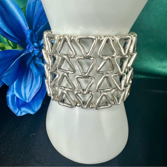 Wide Silver Plated Geometric Triangle Boho Cuff Bracelet | Handmade NWT - Picture 14 of 14